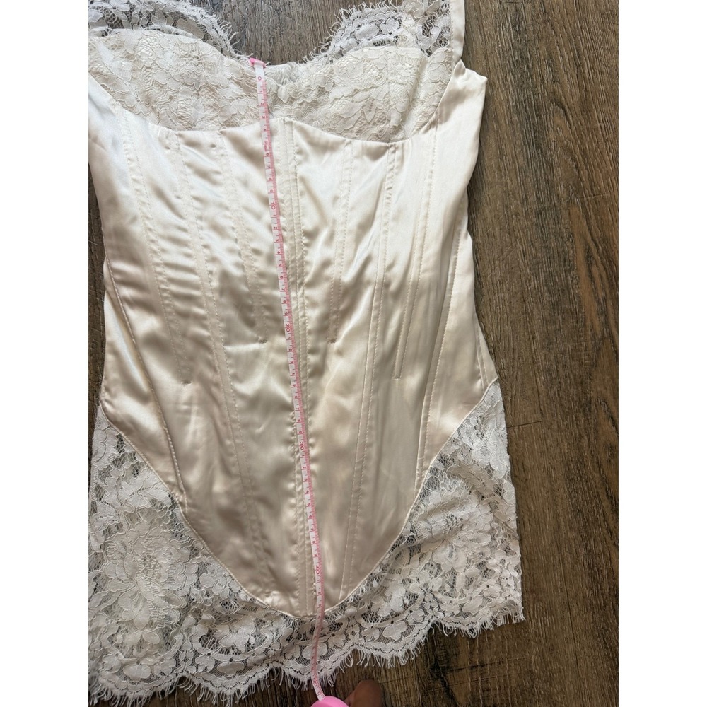 Finesse Cream Satin Corset Lace Mini Dress Size Small Ivory Boned Coquette EUC - Picture 5 of 6
